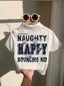 SHEIN Kleine Jungen Kinder lässiges einfaches Buchstaben Grafik lässiges bequemes Kurzarmhemd, geeignet für Frühling Sommer