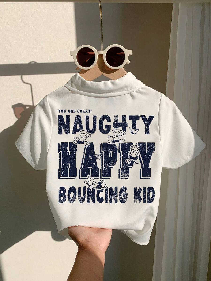 SHEIN Kleine Jungen Kinder lässiges einfaches Buchstaben Grafik lässiges bequemes Kurzarmhemd, geeignet für Frühling Sommer