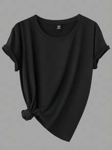 Calvaya Plus Size Women's Solid Color Loose Round Neck Short Sleeve Casual T-Shirt - Multicolor - View 5