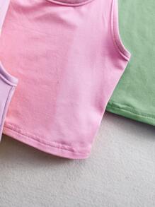 SHEIN 6pcs/Set Cute Solid Color Knit Tank Tops, Versatile Summer Style For Baby Girls - Multicolor - View 7