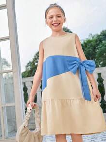 SHEIN Tween 女童无袖简约时尚夏装 - 杏色 - 查看 1