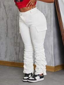 SHEIN SXY Damen Große Größen Jeans rot elastisch Mode personalisierte extra lange weite Hosen