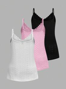 加大码三件套女士蕾丝边吊带背心 - 彩色 - 查看 2