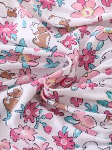 SHEIN 3pcs/Set Baby Girl Cute Floral & Leopard Print Ruffle Hem Casual Outfit - Baby Pink - View 6