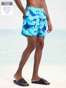 Surfspeed Men's Shark Print Drawstring Waist Beach Shorts - Baby Blue - View 1