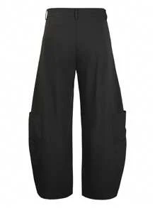 Manfinity Hypemode Men's Solid Color Large Pocket Wide Leg Loose Casual Pants Wide Leg Men Pants Pants For Men Baggy - Black - View 2