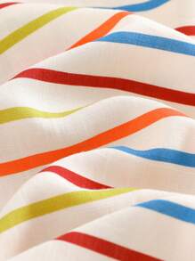 Cozy Pixies Baby Boy Colorful Striped Lapel Short Sleeve Cardigan, Casual & Versatile - Multicolor - View 6