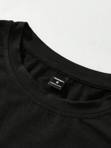 Manfinity Roghcode T-shirt décontracté à col rond, manches courtes, imprimé de lettres et de chiffres, ample et polyvalent, convient pour le port quotidien pour hommes - Noir - Voir 4