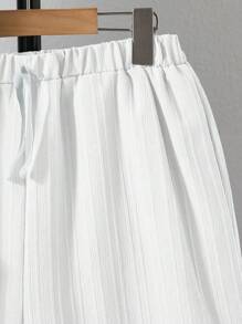 Conjunto de 2 piezas para adolescente: Camisa de manga corta y pantalón corto de unicolor informal, para verano, vacaciones y viajes