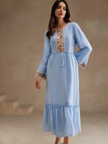 Anewsta Elegant Embroidered & Beaded A-Line Dress For Women