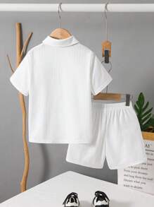 SHEIN 2 Packs Young Boys Boys' Casual Sports College Art Retro With Door Tube Lapel POLO Shirt And Shorts Set Kids Outfits Young Boy Clothes Back To School Boys Set Suitable For Birthday Parties, Evening Parties, Performances, Weddings, Baptisms, Opening Ceremonies, Daily Use Suitable For Daily Use Suitable For School Suitable For Travel Suitable For Sports Suitable For Spring And Summer Seasons