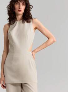 Ontre Set da 2 pezzi casual da donna stile urban, in colore cachi, smanicato con collo tondo, pantaloni, adatto per la Primavera/Estate, nuovo stile per festival musicali e lauree del 2025