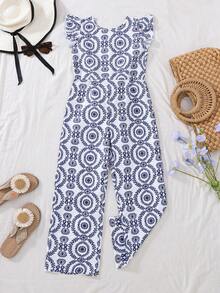 Mono ancho suelto con estampado de diseño de lazo para niñas - Multicolor - Ver 1