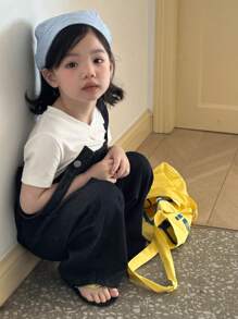 DAZY Young Girl Pleated Wide Leg Loose Casual Denim Bib Pants, Spring/Summer - Blue - View 4