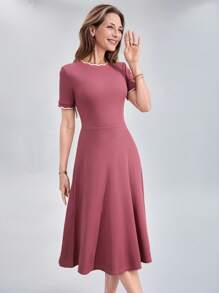 Miaspire Vestido de unicolor de longitud media con mangas cortas, simple y de moda, apropiado para el verano