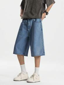 Manfinity EZcore 男式浅蓝色水洗宽松休闲牛仔短裤