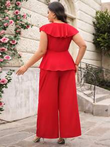 Reflora Plus Size Women Solid Color Ruffle Waist Tie Shirt & Pants Casual 2Pcs Set Two Pieces Set Women Pants Women Clothing Two Pieces Two Pieces Outfits For Women Women Two Pieces Sets Outfits For Women Sets Summer Clothes Rave Outfits Ibiza Rave Country Concert Outfit Rave Outfits Festival Nashville Outfits Outfits Outfits Vacation Outfits Women Mother Day Mom Mother Mommy Mother's Day Mama Mum Mother's Day Gift - Red - View 2