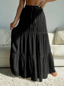 Swim Vcay Cubre vestido y falda media deslizante de unicolor en capas para mujer, para la playa, verano