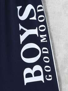 2pcs/Set Boys' Letter Print Contrast Color Round Neck Short Sleeve T-Shirt And Shorts Set - Multicolor - View 7