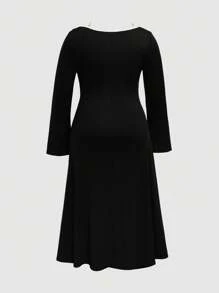 Flirla Women Plus Size Front Tie Long Sleeve Elegant Ruffle Dress Fall Cloth For Women - Black - View 2
