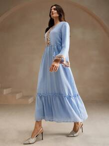 Anewsta Elegant Embroidered & Beaded A-Line Dress For Women