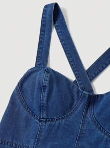 SHEIN MOD MOD 女式牛仔吊带背心连衣裙，休闲修身中长款蓝色，女士度假装，浪漫连衣裙，90 年代服装，女士春季连衣裙，毕业礼服，女士音乐会服装，圣帕特里克节连衣裙，老钱风格女士，乡村音乐会服装，女士复古连衣裙，单身女郎服装 - 深色水洗藍 - 查看 6