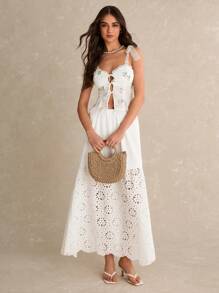 Poéselle Parte superior de tirantes con panel frontal de encaje bordado con floral, top de verano lindo, top bohemio chic para mujer