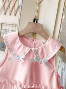 Blossori Young Girls French Elegant Light Yellow Woven Collar Dress, Spring/Summer - Pink - View 3