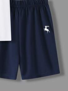 SHEIN 青少年男孩鬆身休閒彩塊針織短袖Polo衫套裝，帶下襬領