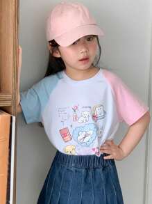 DAZY Camiseta de punto de manga corta con cuello redondo y estampado de animal, informal para niñas pequeñas y jóvenes, para el verano