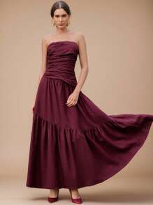 Anewsta Women's Elegant Modern Party/Date Night Ruched Bustier Hem Long Dress, Festival Going Out Vacation Outfits, Spring/Summer