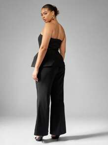 MISSGUIDED PLUS Bộ đồ hai mảnh không dây Bandeau cỡ lớn và quần ống rộng cho buổi tiệc tối trang trọng, trang phục công sở thanh lịch, chuyên nghiệp - màu đen - Xem 2