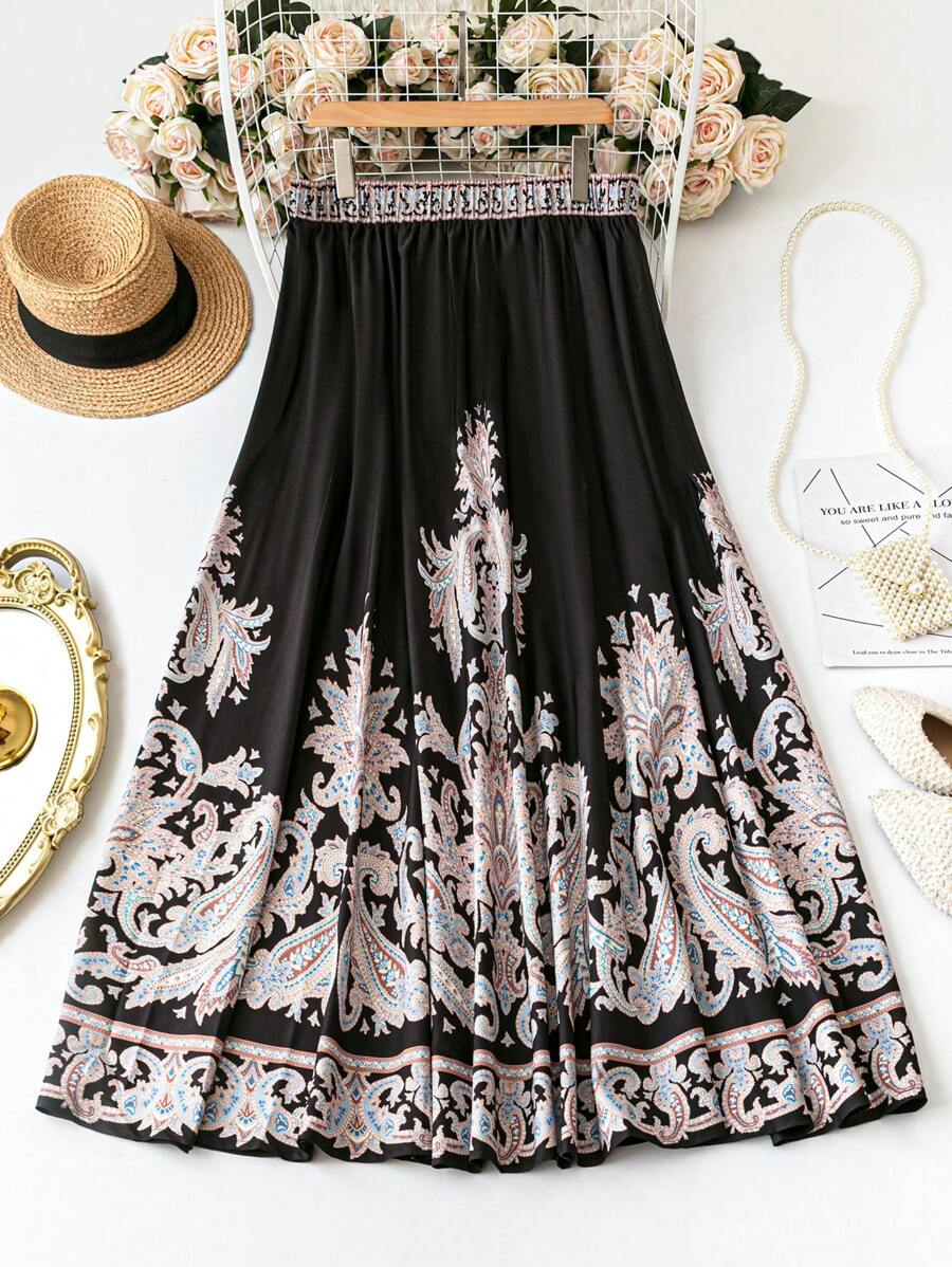 SHEIN LUNE Gonna casual ed elegante da vacanza, stampata, taglie comode