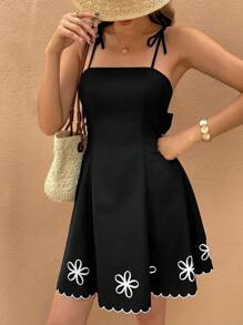 SHEIN Frenchy Đầm dài nữ, tối giản & thời trang phù hợp cho mùa hè - Đen và trắng - Xem 6