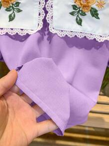 LMoss Kids LMoss Young Girl Color Block Embroidery Collar Casual Blouse - Purple - View 4