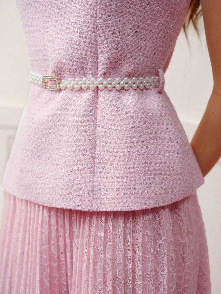 MOTF PREMIUM BELTED CONTRAST MESH DRESS - Pink - View 2