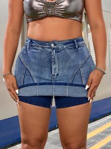 SHEIN ICON Spódnica z denimu nieelastycznego Y2K Streetwear Washed Non-Stretch