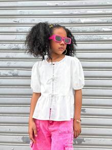Coolane Conjunto de ropa informal para niñas preadolescentes de primavera/verano, atuendo lindo para vacaciones de primavera, blusas blancas con tirantes con lazo y mangas abullonadas cómodas