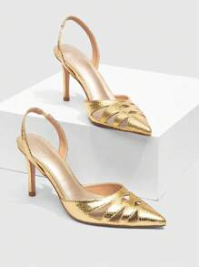 CUCCOO SZL Women's Pointed Toe Thin High-Heel Silver Simple Pumps For Christmas - Gold - View 4