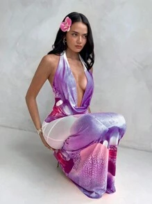 Aloruh Women's Spring And Summer Music Festival Deep V Sexy Leopard Print Sequin Lace Tight Halterneck Mini Dress,Bohemia - Multicolor - View 1