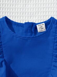 SHEIN Summer Cute Orange Ruffle Trim Vacation Dress For Baby Girl - Blue - View 7