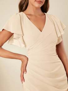 SHEIN Belle Elegant Solid Color Wrap-Around High Slit Long Bridesmaid Dress - Apricot - View 7