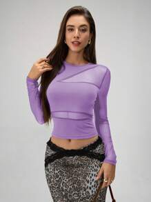 Roylia 网眼拼布T恤，适合夏季的简约风格 - 紫丁香色 - 查看 3