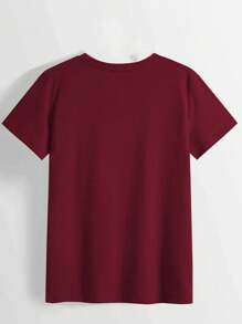 INAWLY T-shirt ample à manches courtes col rond pour femmes avec impression de lettres anglaises - Rouge foncé - Voir 2