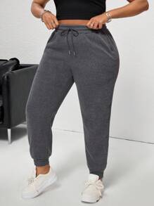 INAWLY Plus Size Women's Elastic Waist Drawstring Cuffed Jogger Pants Graduation,Back To School Outfits,Graduation,Teacher Outfits For Women,Back To School Fall Cloth For Women - Dark Grey - View 5