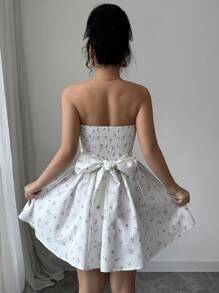 Elenzga Women's Ditsy Floral Ruffle Bandeau Short Holiday Dress