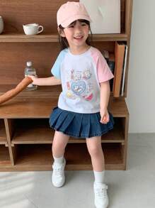 DAZY Camiseta de punto de manga corta con cuello redondo y estampado de animal, informal para niñas pequeñas y jóvenes, para el verano