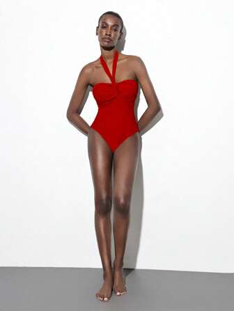 Maija 1 peça feminina sólida gola halter casual simples e elegante para uso diário, festival