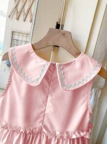 Blossori Young Girls French Elegant Light Yellow Woven Collar Dress, Spring/Summer - Pink - View 6