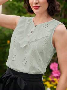 Vintamour 复古休闲度假女式白色蕾丝边衬衫，春夏外出上衣 Cottagecore 女式上衣圆领度假女式夏季抹胸女式度假夏季上衣节日 1960 年代母亲节夏季上衣节日教师